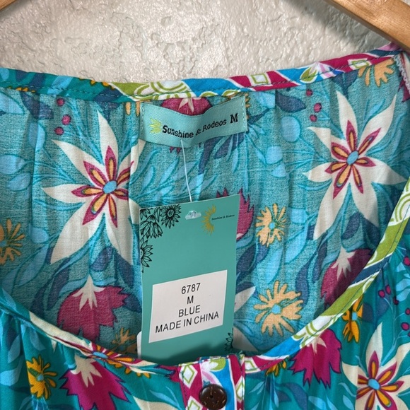 Sunshine & Rodeos‎ Women’s S Floral Dress Tie Waist Button up Pockets Round Neck - Picture 4 of 9